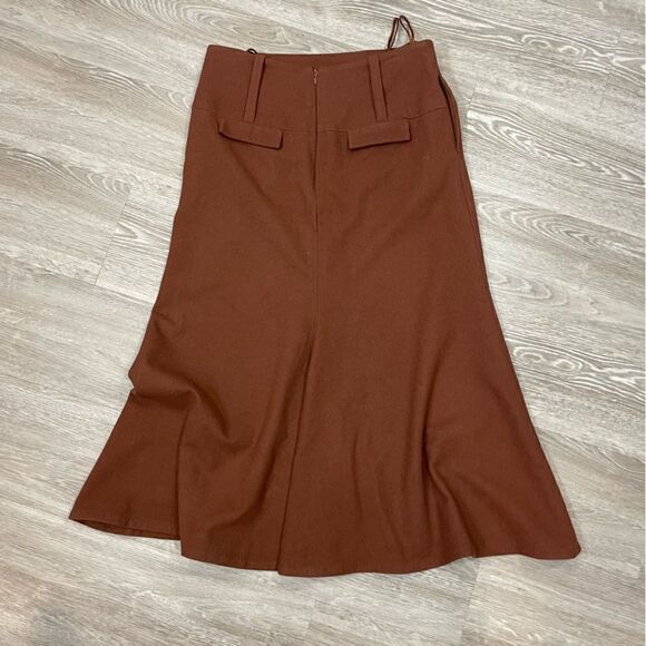 Renaissance Brown A-Line Skirt Midi Length Wool Straight Silhouette - Picture 2 of 8